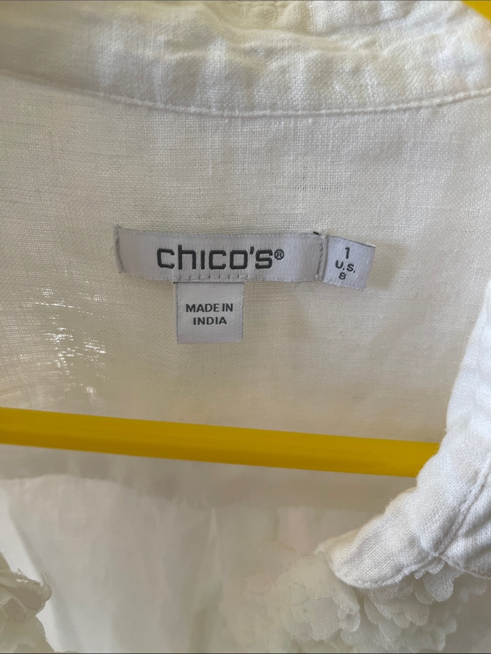 Chico's White Linen Ruffle-Trim Button Down Shirt